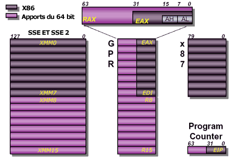 Gains au niveau des registres apportés par le 64 bit