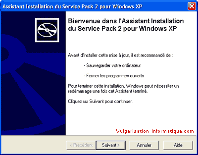 Installation du service pack 2 de Windows XP