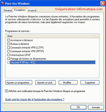 Pare-feu et exceptions