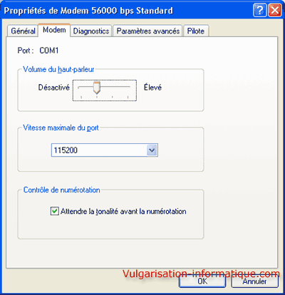 Options du modem