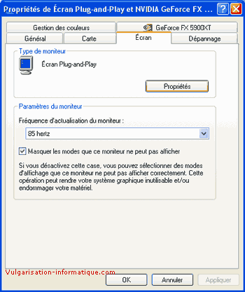 Configuration de la fréquence de rafraîchissement