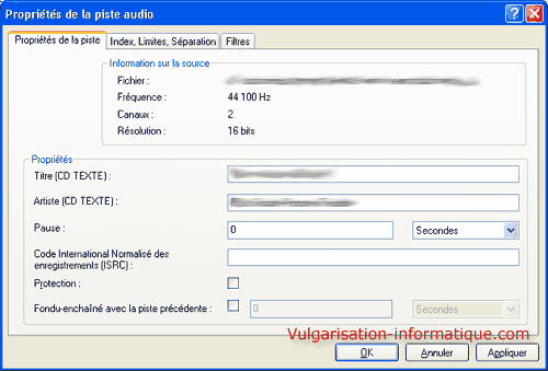 Propriétés du fichier audio