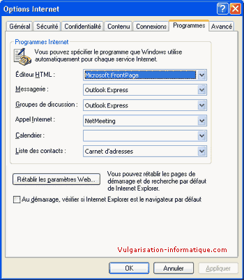 Programmes par défaut - options internet