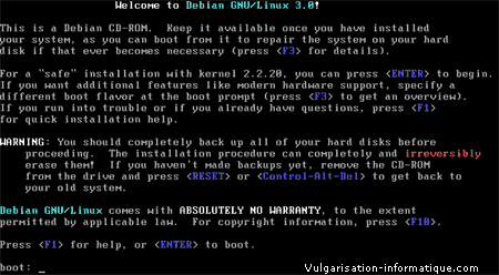 Installation de linux Debian - première étape