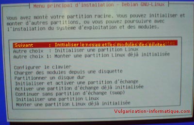 Initialiser le noyau - installation de linux debian