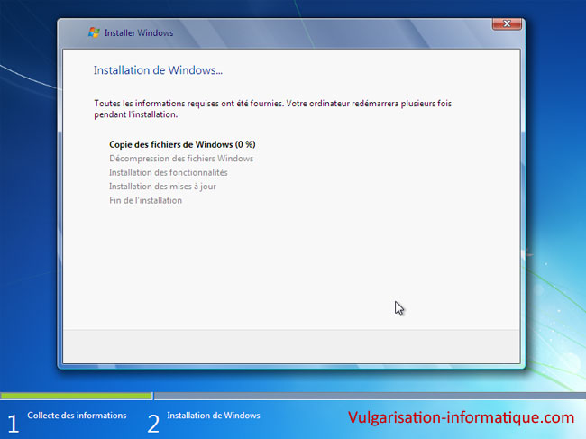 Installer Windows 7 - commencement