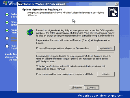 Installation de XP - paramétrage des langues