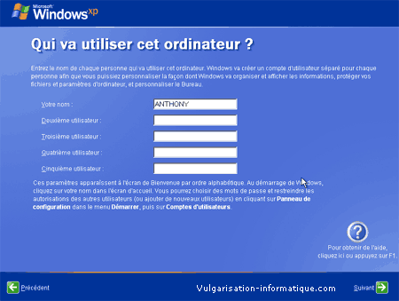 Utilisateurs - installation de Windows XP