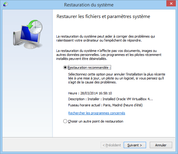 Restaurer Windows à une date antérieure