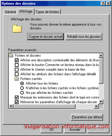 Afficher tous les fichiers - windows 98