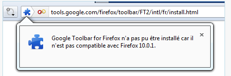 Google toolbar n'a pas pu être installée