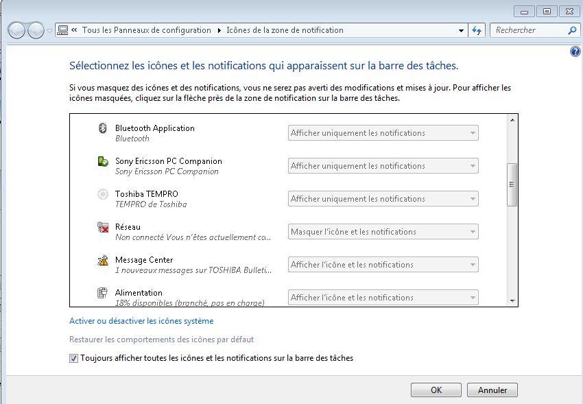 Icone connexion internet disparue windows 7