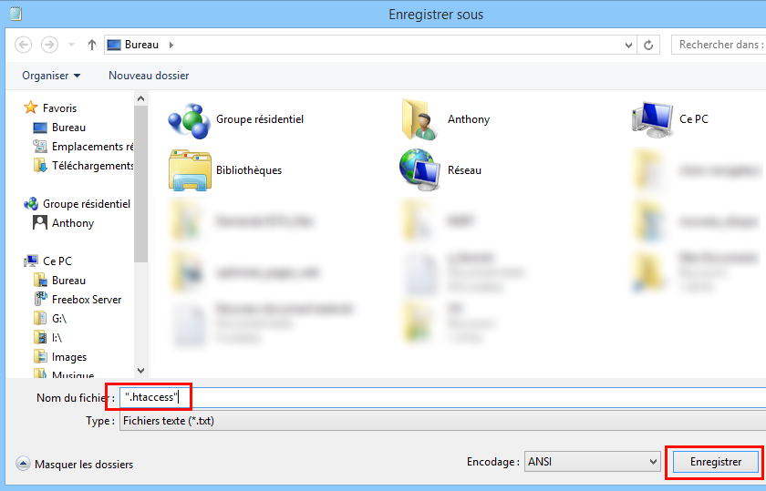 Enregistrement d'un fichier htaccess