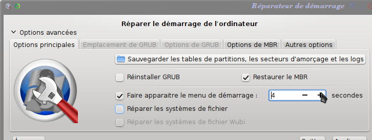 Choix des options de restauration