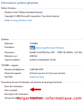 Nom de l'ordinateur - Vista