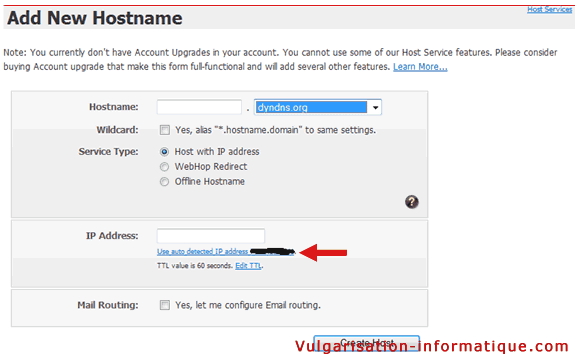 Création du compte dyndns