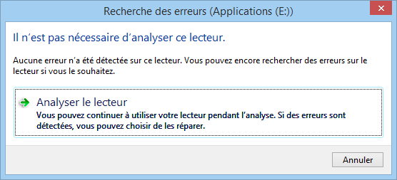 Outil de vérification de disque et Windows 8