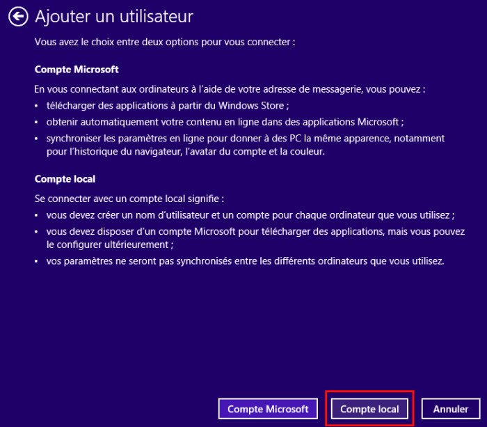 Différences entre un compte local et un compte Microsoft