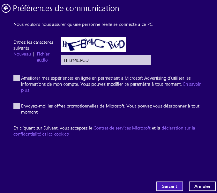Captcha et acceptation des conditions