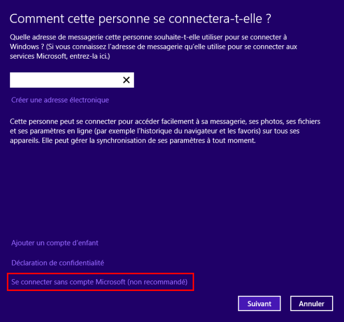 Connexion sans compte microsoft