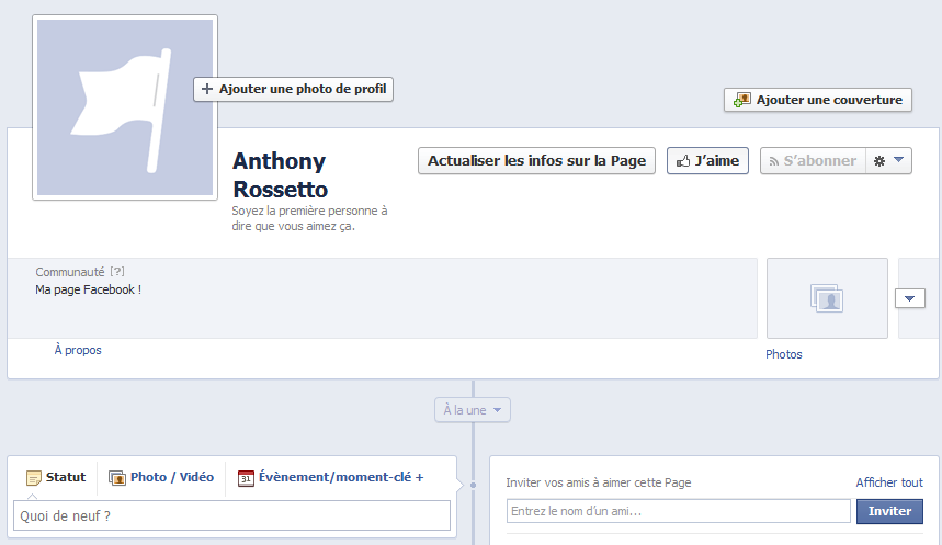 Page Facebook créée