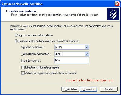 Formatage de la partition