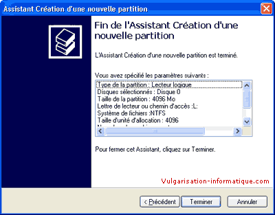 Partition crée