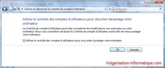 Confirmation de désactivation de l'UAC