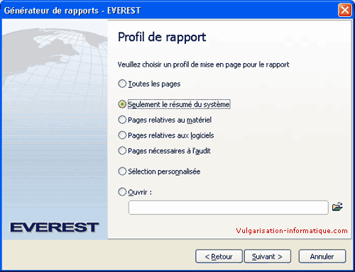 Choix du type de rapport - Everest
