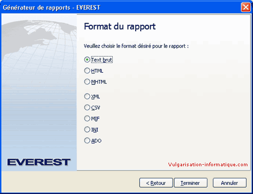 Format de sauvegarde du rapport