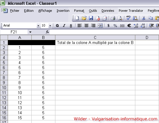 Situation à reproduire dans Microsoft Excel