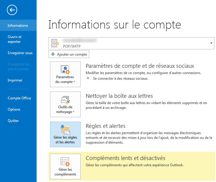 Règles et alertes outlook