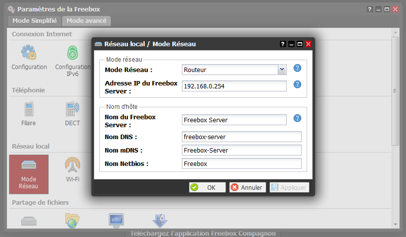Mode routeur freebox