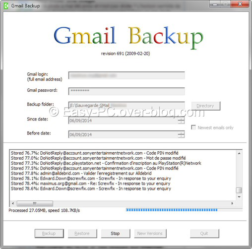 Interface gmail backup