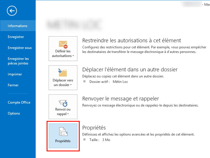 Propriétés d'un email