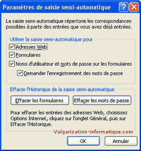 Paramètres de saisie semi-automatique