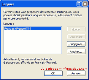 Configuration des langues utilisées