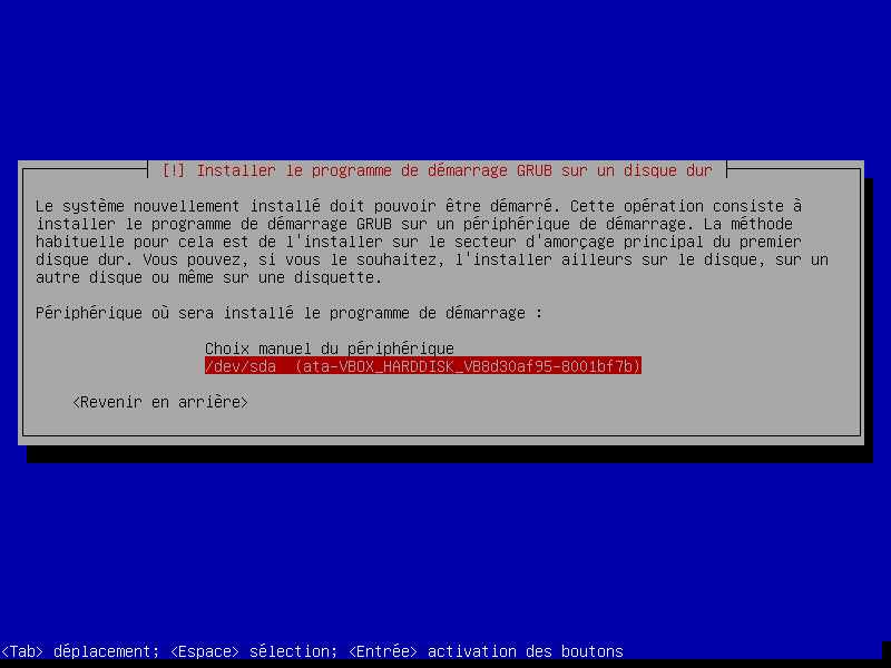 Emplacement d'installation de Grub