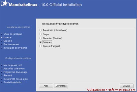 Installer linux mandrake - choix du niveau de sécurité