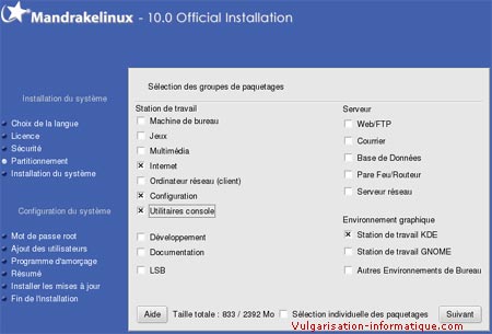 Choix des paquets - installation de linux mandrake