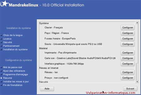 Récapitulatif des informations fournies - linux mandrake
