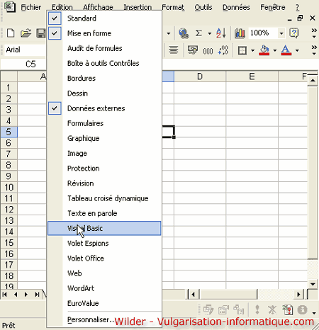 Affichage des outils Visual Basic