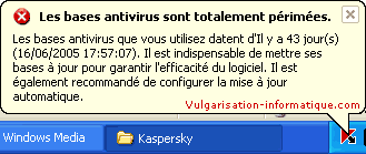 Alerte - base antivirale non mise &agrave; jour