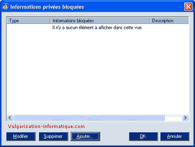Informations privées bloquées