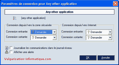 Paramètres pour une autre application