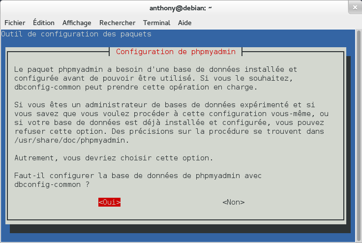 Configuration de PHPMyAdmin avec dbconfig-common