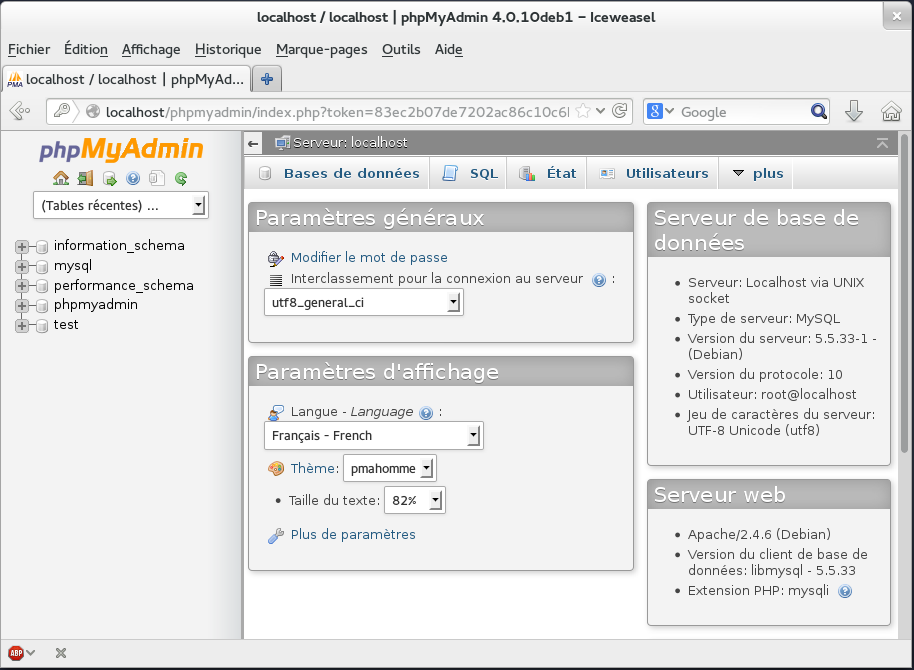 Test du fonctionnement de PHPMyAdmin