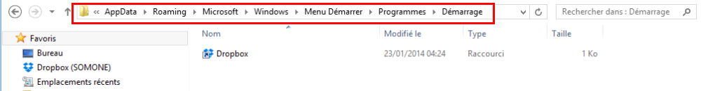Emplacement du dossier de démarrage