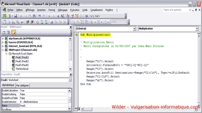 Code VBA de la macro