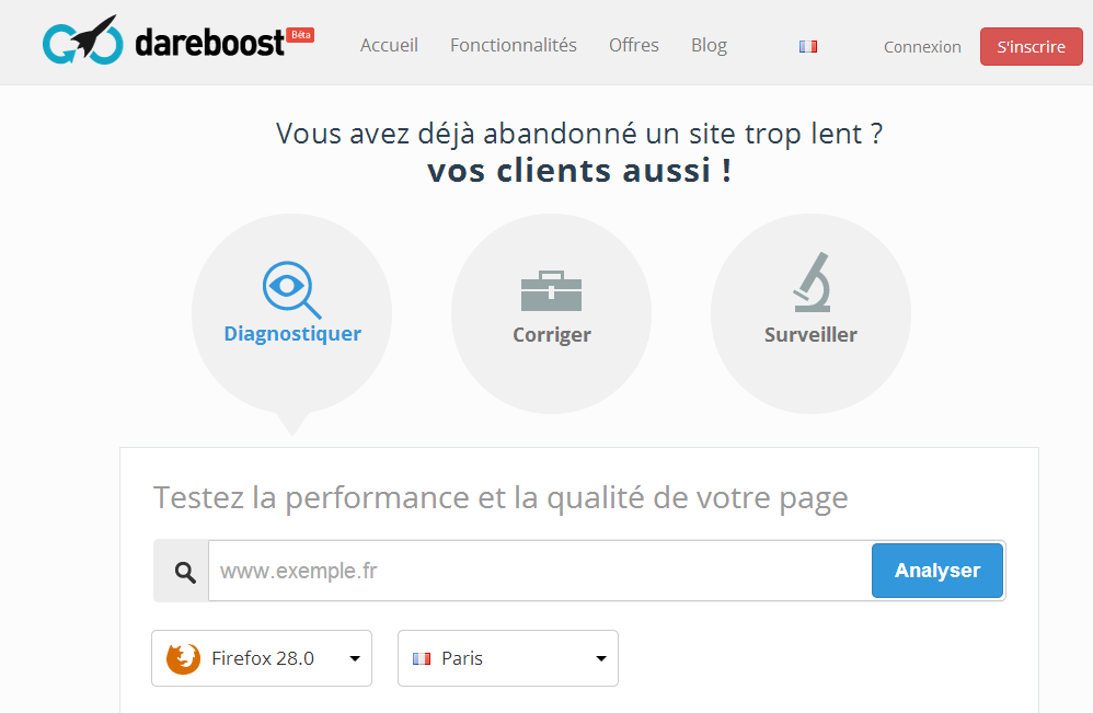 Page d'accueil de DareBoost